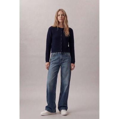 Cardigan de Tricot Com Ponto Furadinho - Marinho