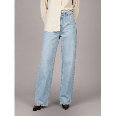Calça Jeans Wide Leg Long Bolso Faca - Azul Claro