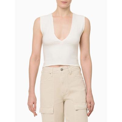 Top Feminino Tricot Decote v Canelado Calvin Klein Jeans - Off White