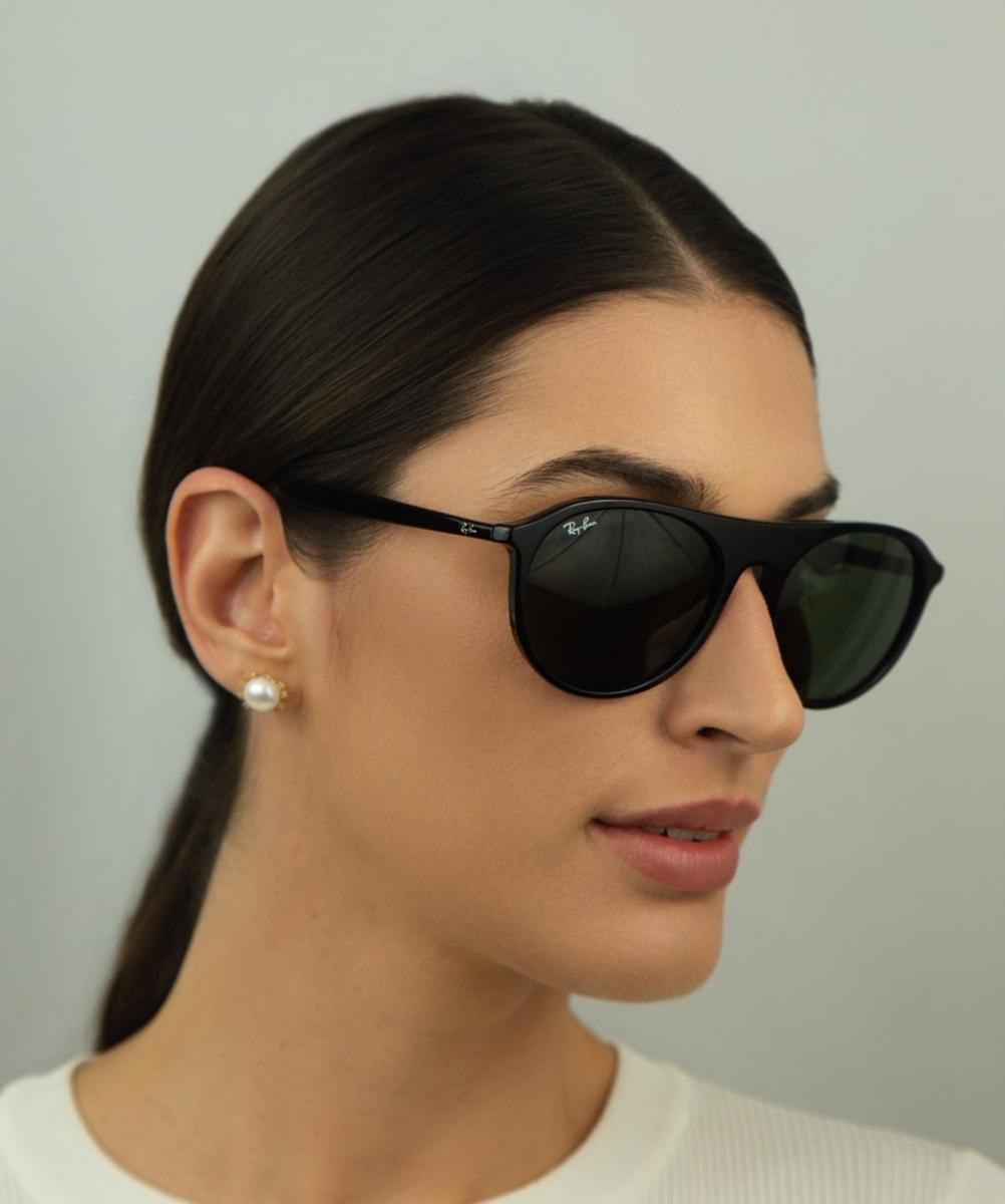 Óculos de Sol Ray-Ban 0RB2215 901/3159 Acetato Preto com lentes na cor Verde - 5