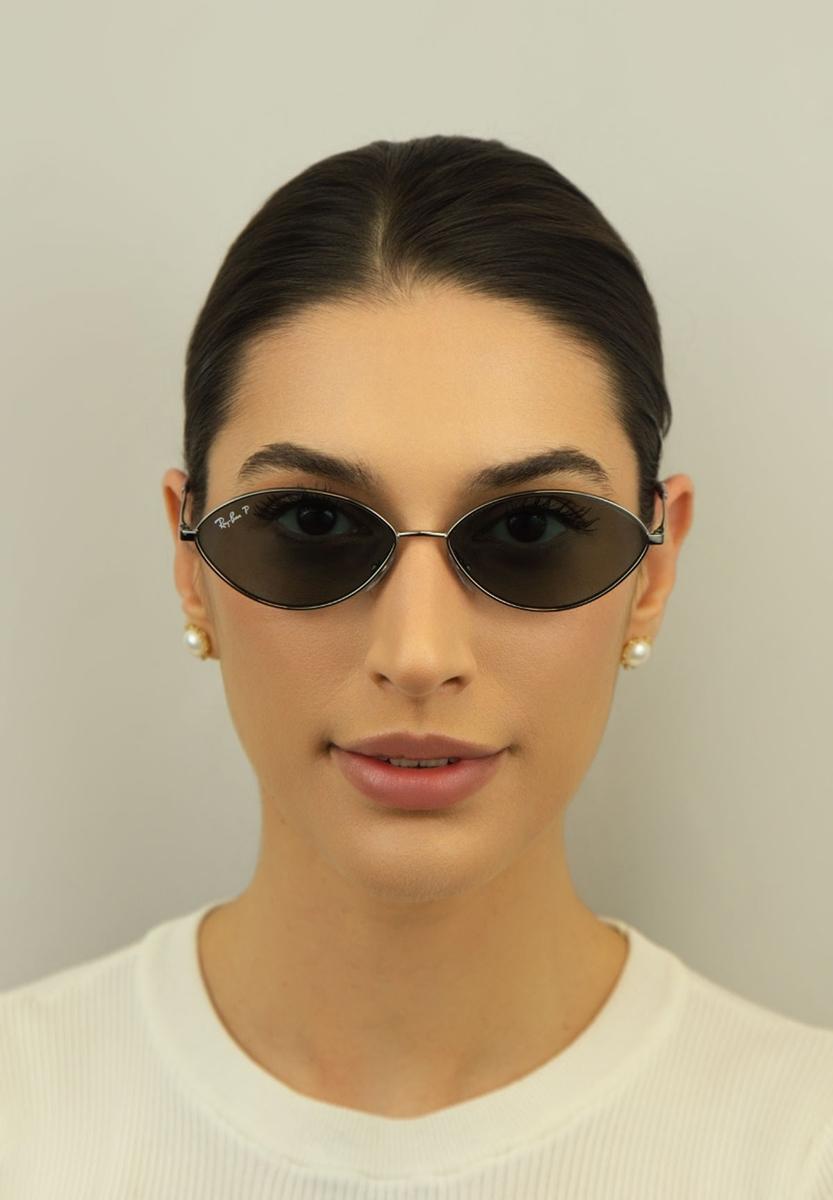 Óculos de Sol Ray-Ban Kai 0RB3757 004/2V59 Metal Chumbo com lentes na cor Azul Polarizado - 3