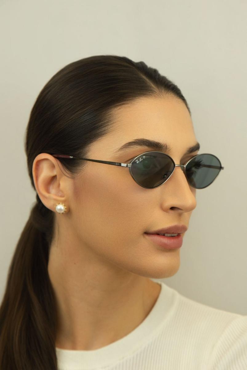 Óculos de Sol Ray-Ban Kai 0RB3757 004/2V59 Metal Chumbo com lentes na cor Azul Polarizado - 5