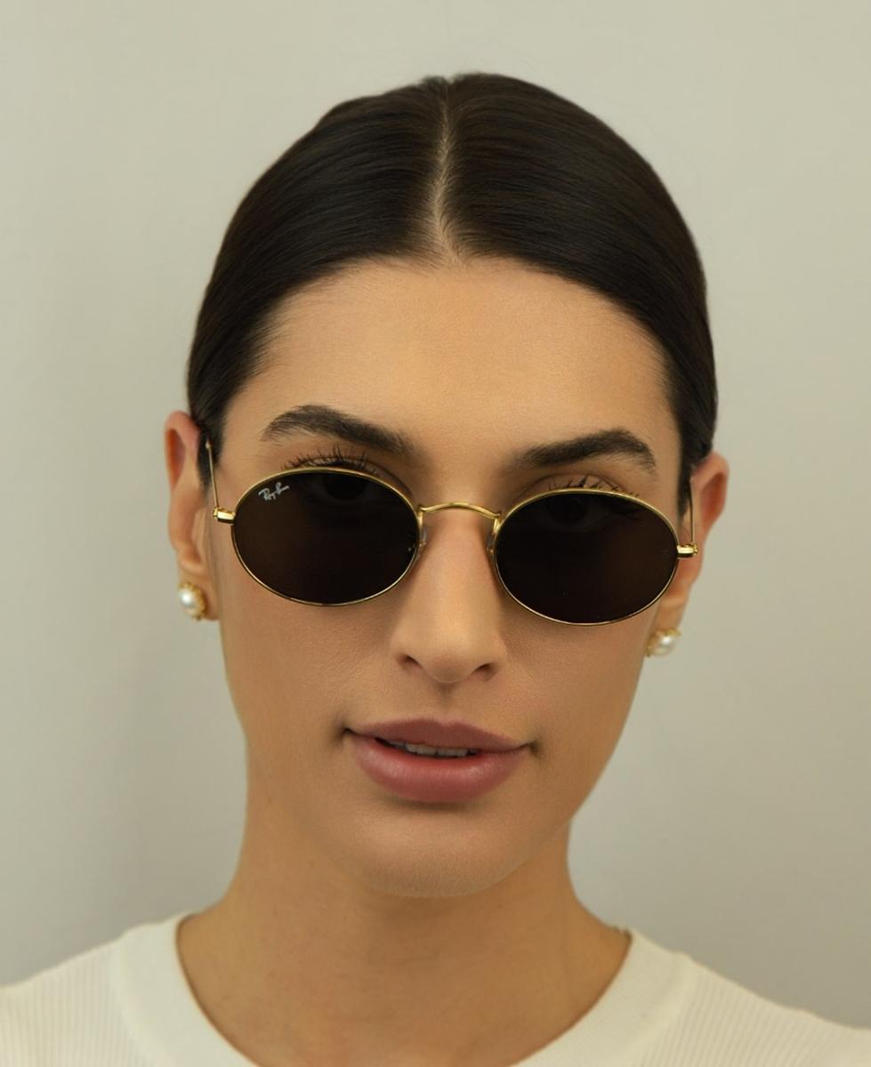 Óculos de Sol Ray-Ban Oval 0RB3547N 001/B151 Metal Dourado com lentes na cor Cinza - 2