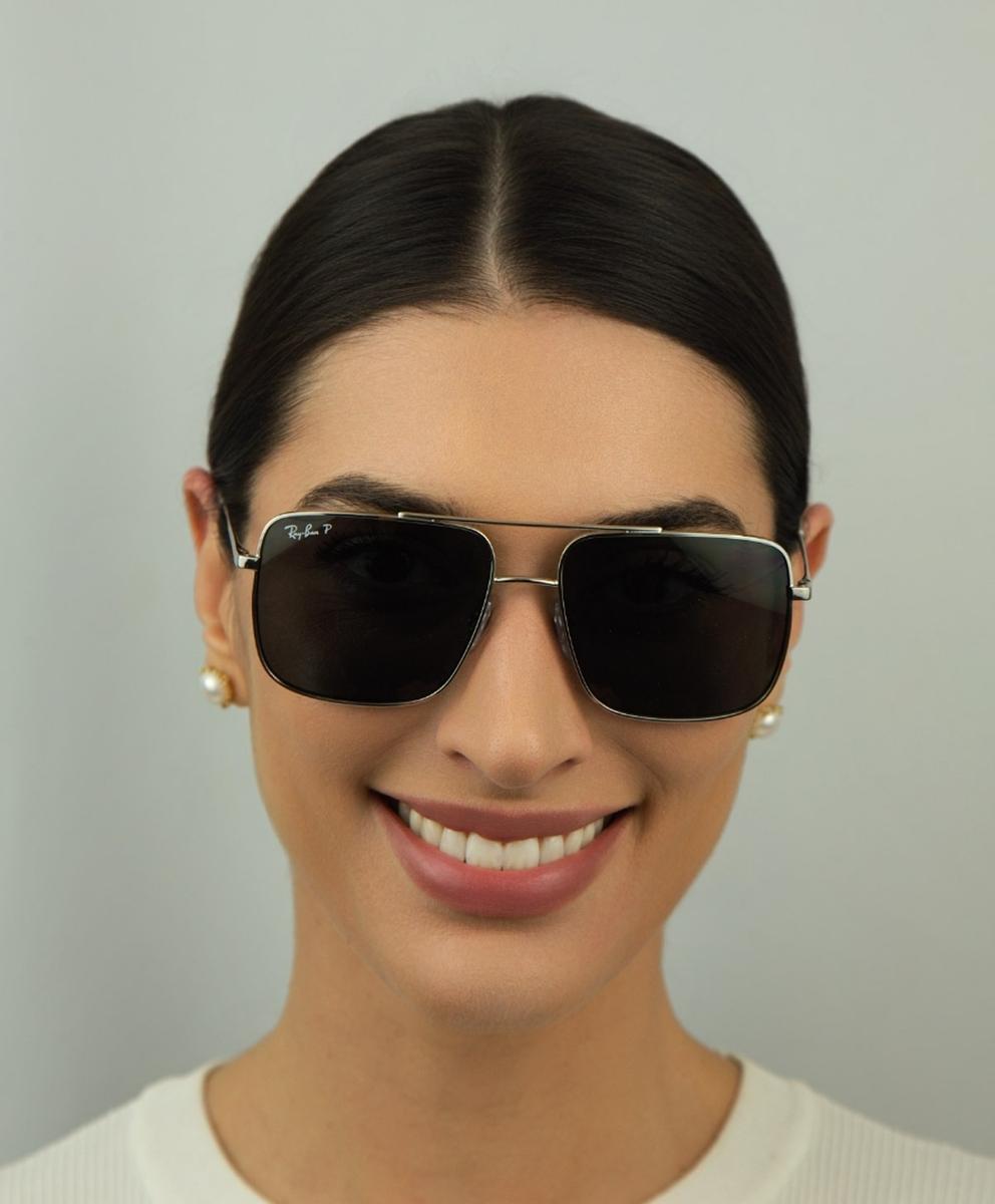 Óculos de Sol Ray-Ban Ari 0RB3758 003/8156 Metal Prata com lentes na cor Cinza Polarizado - 3