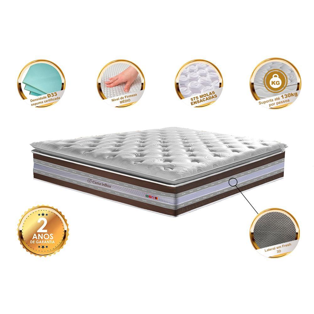Colchão Queen de Molas Ensacadas D33 com Pillow TOP Cama inBox Select 158x198x32 Café - 3