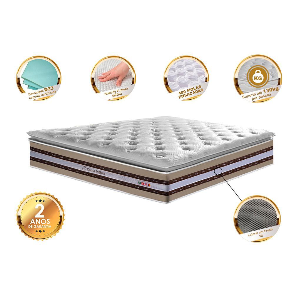 Colchão Casal de Molas Ensacadas D33 com Pillow TOP Cama inBox Select 138x188x32 Bege - 3