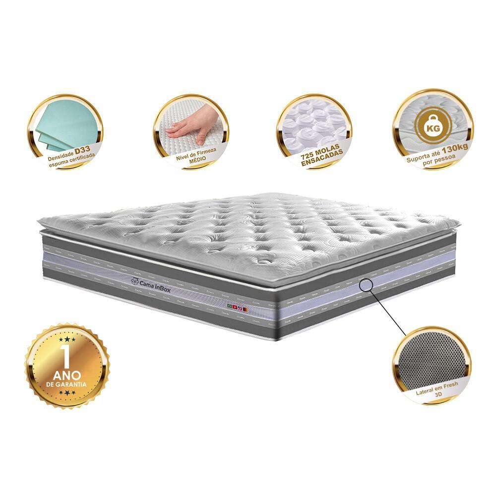 Colchão King de Molas Ensacadas D33 com Pillow TOP Cama inBox Select 193x203x32 Cinza - 5