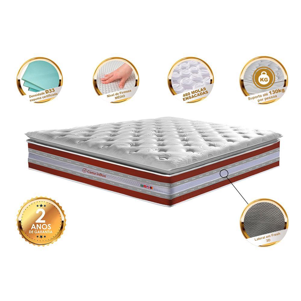 Colchão Casal de Molas Ensacadas D33 com Pillow TOP Cama inBox Select 138x188x32 Vermelho - 3