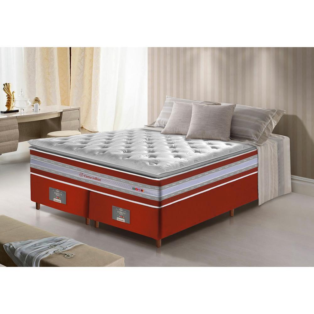Conjunto Cama Box King de Molas Ensacadas D33 com Pillow TOP Cama inBox Select 193x203x71 Vermelho - 1