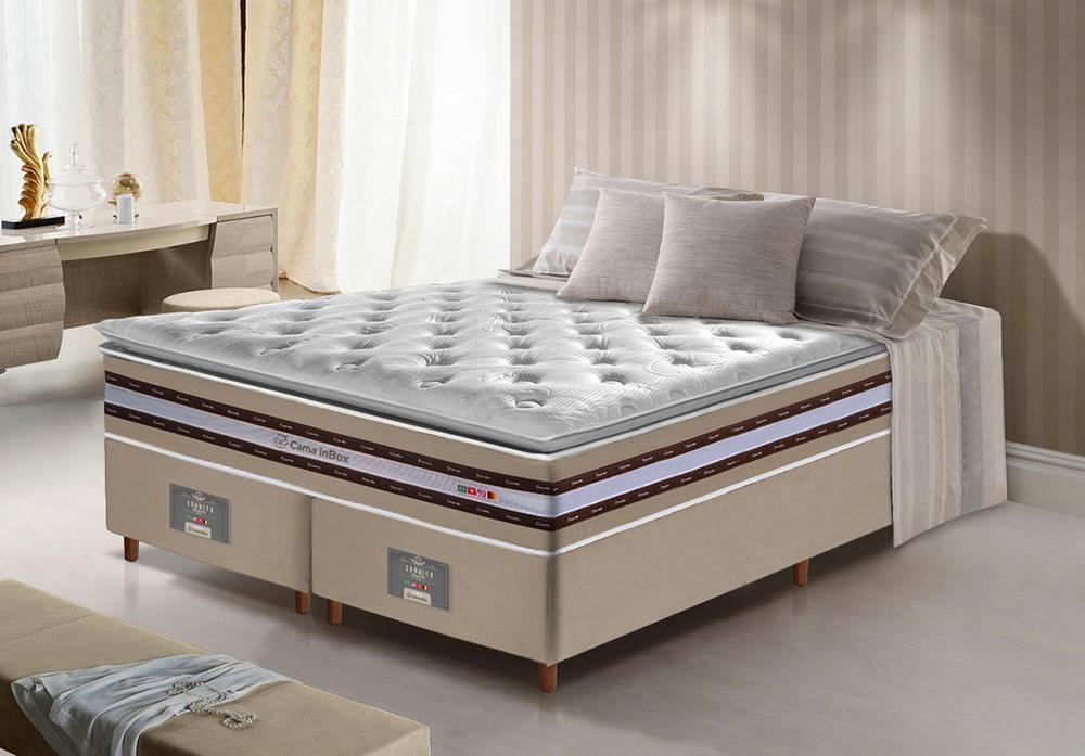 Conjunto Cama Box Queen de Molas Ensacadas D33 com Pillow TOP Cama inBox Select 158x198x71 Bege - 1