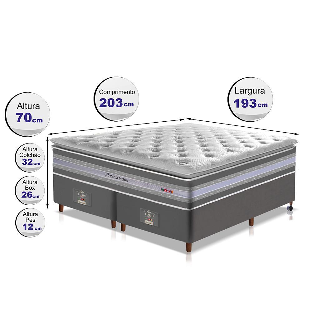 Conjunto Cama Box King de Molas Ensacadas D33 com Pillow TOP Cama inBox Select 193x203x71 Cinza - 1