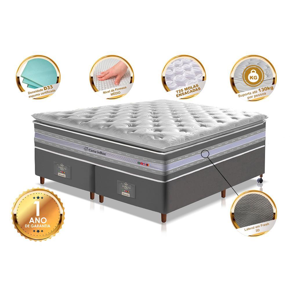 Conjunto Cama Box King de Molas Ensacadas D33 com Pillow TOP Cama inBox Select 193x203x71 Cinza - 2