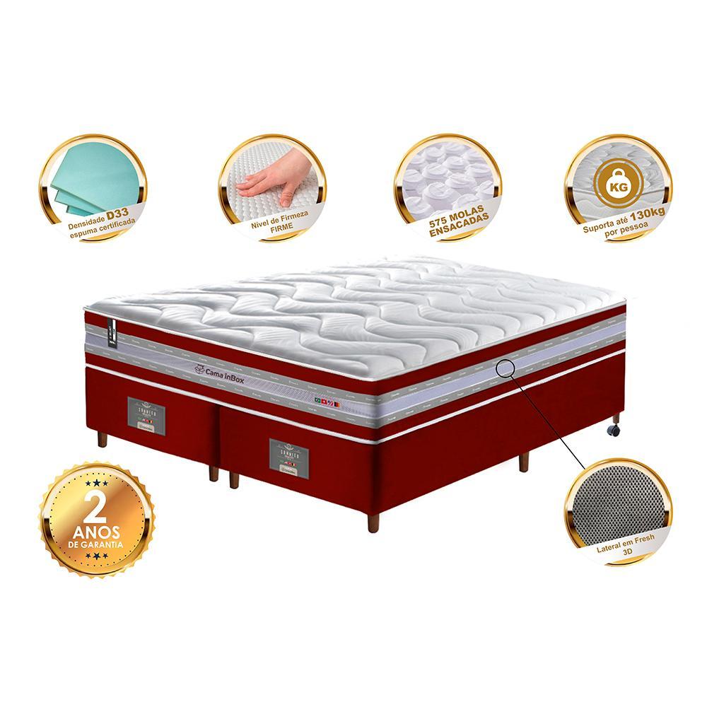 Conjunto Cama Box Queen de Molas Ensacadas D33 Cama inBox Select Firme 158x198x71 Vermelho - 3