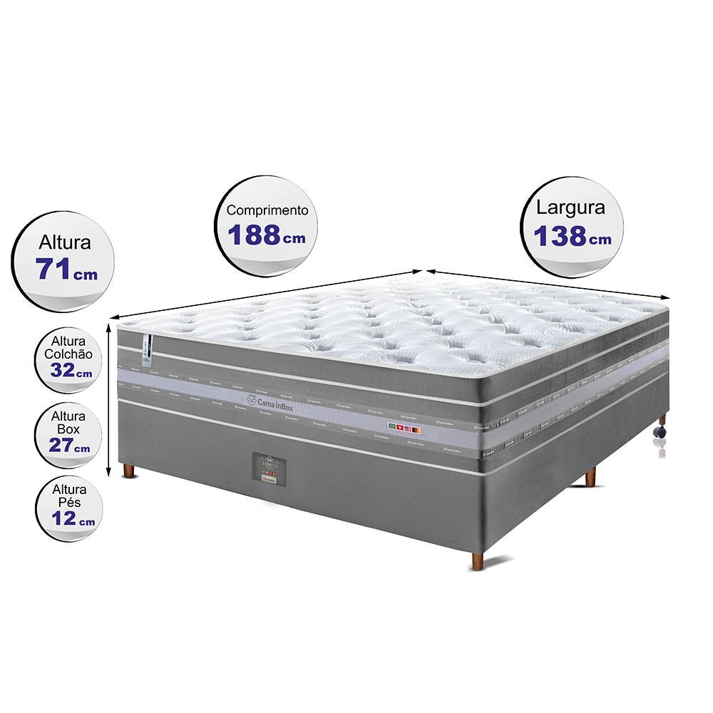 Conjunto Cama Box Casal de Molas Ensacadas Cama inBox Select Euro Soft 138x188x71 Cinza - 2