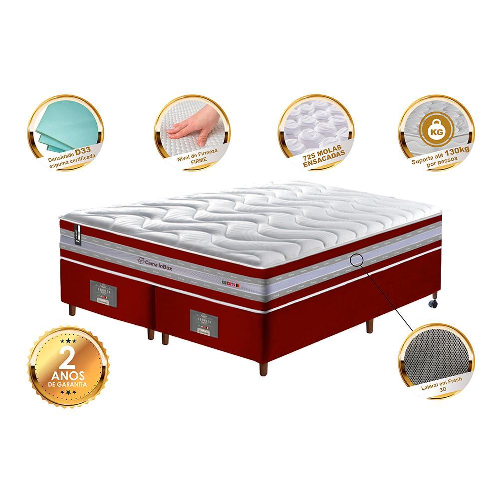 Conjunto Cama Box King de Molas Ensacadas D33 Cama inBox Select Firme 193x203x71 Vermelho - 3