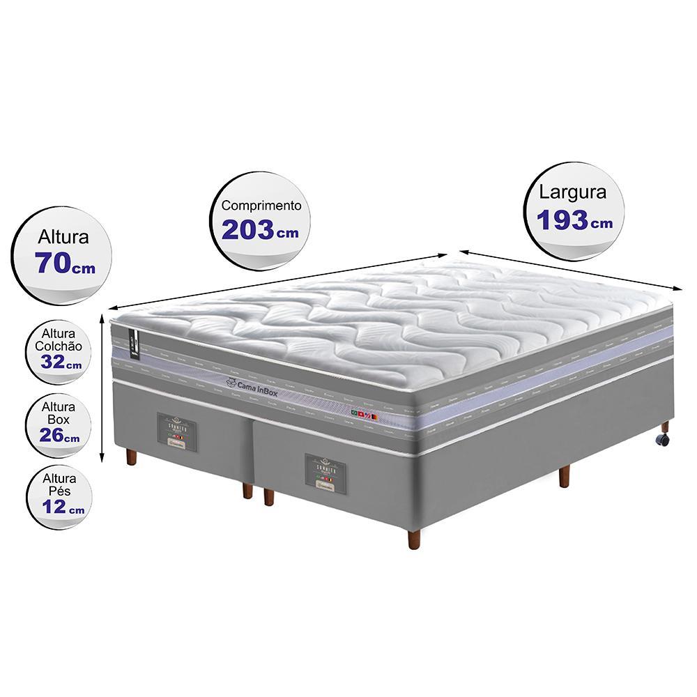 Conjunto Cama Box King de Molas Ensacadas D33 Cama inBox Select Firme 193x203x71 Cinza - 2