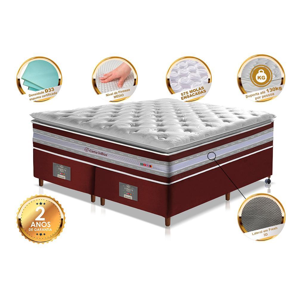 Conjunto Cama Box Queen de Molas Ensacadas D33 com Pillow TOP Cama inBox Select 158x198x71 Vinho - 3