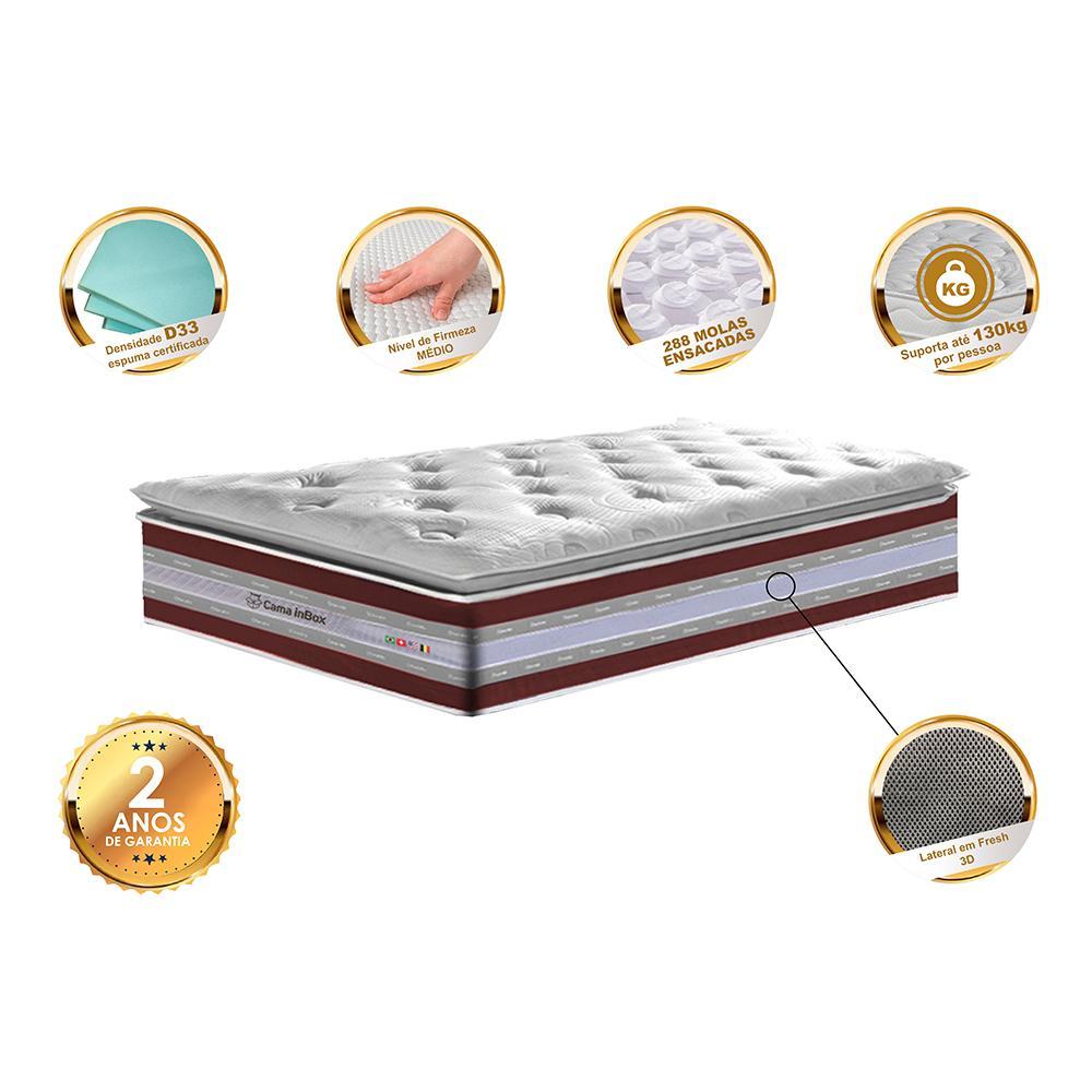 Colchão Solteiro de Molas Ensacadas D33 com Pillow TOP Cama inBox Select 88x188x32 Vinho - 3