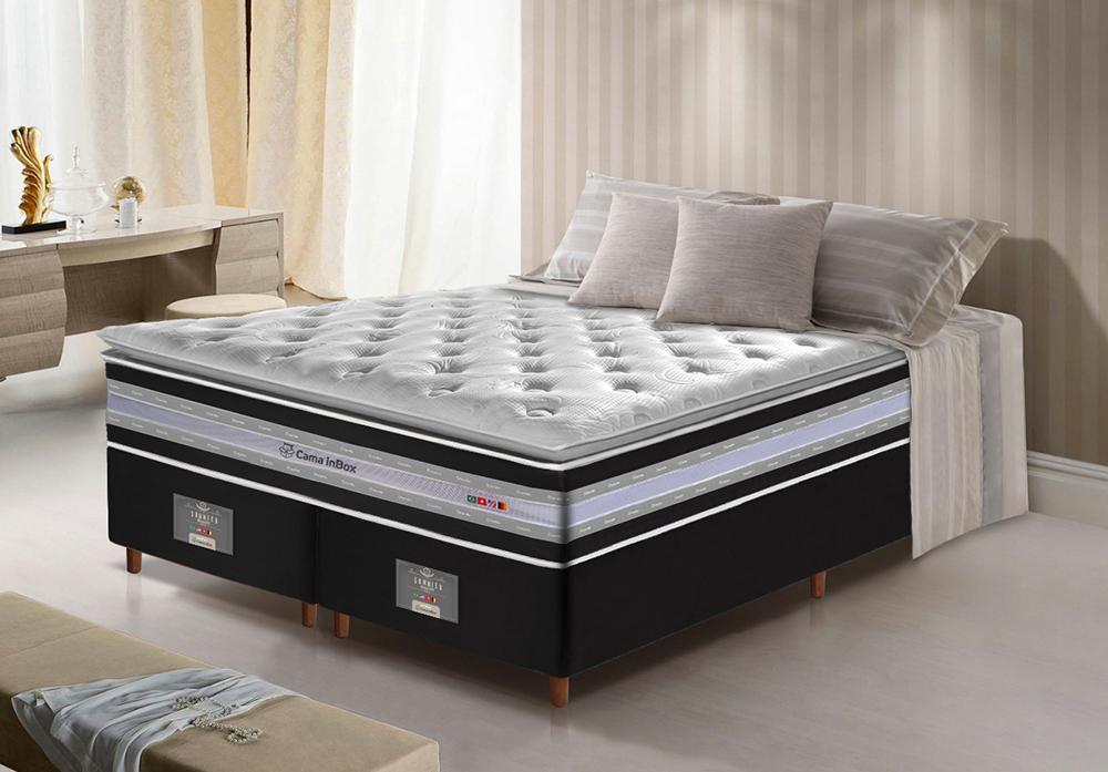 Conjunto Cama Box Queen de Molas Ensacadas D33 com Pillow TOP Cama inBox Select 158x198x71 Preto - 1