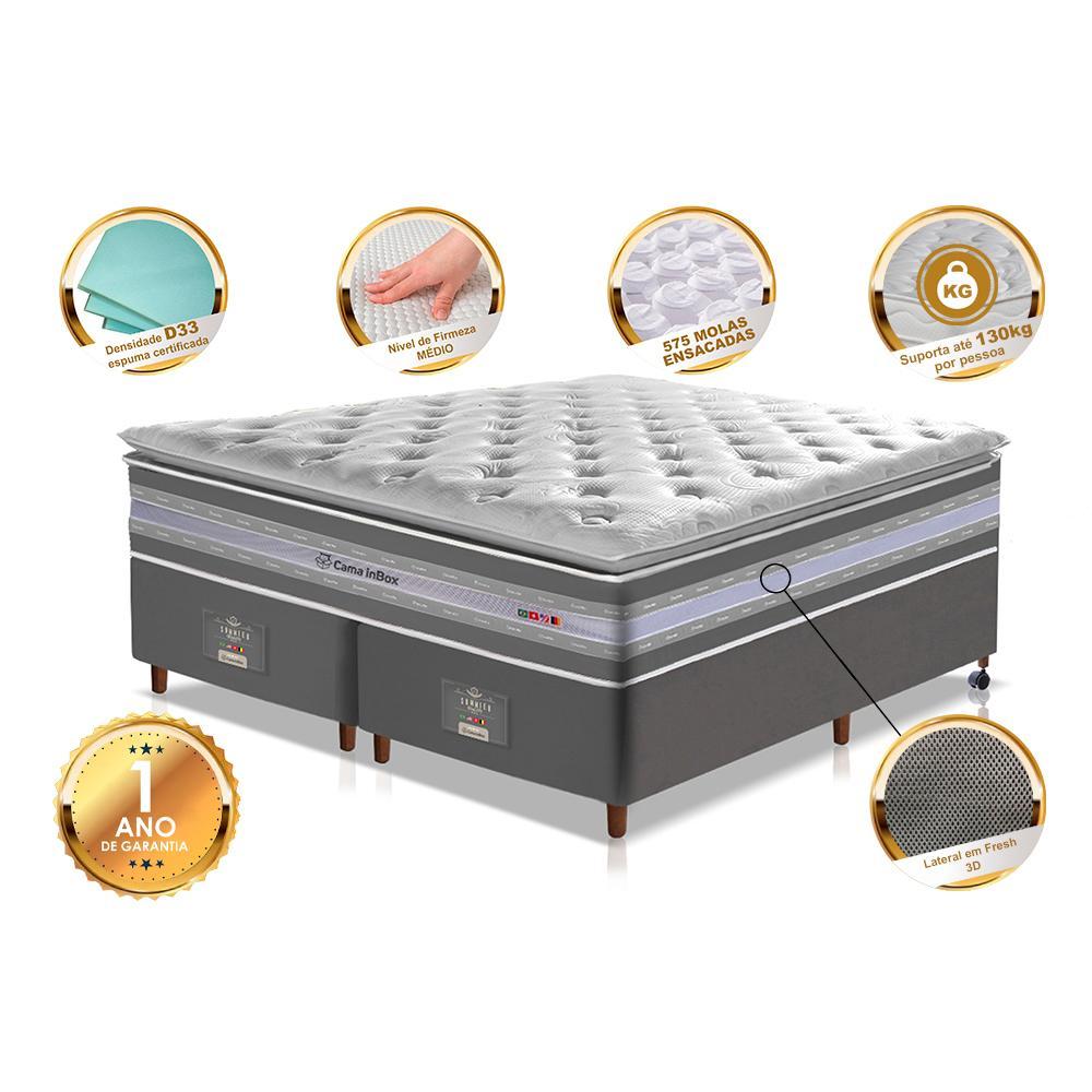 Conjunto Cama Box Queen de Molas Ensacadas D33 com Pillow TOP Cama inBox Select 158x198x71 Cinza - 3