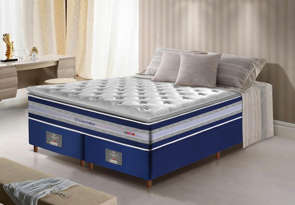 Conjunto Cama Box Queen de Molas Ensacadas D33 com Pillow TOP Cama inBox Select 158x198x71 Azul - 1