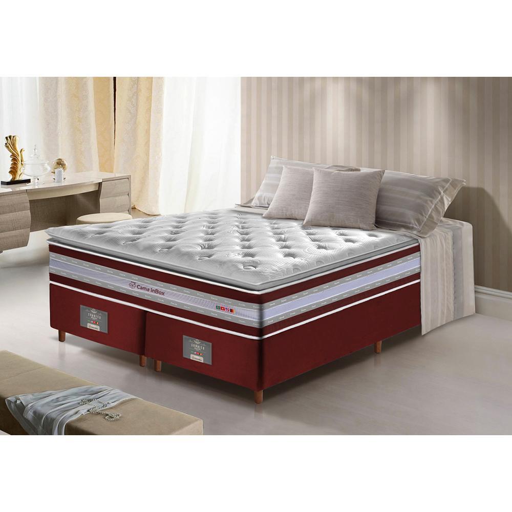 Conjunto Cama Box King de Molas Ensacadas D33 com Pillow TOP Cama inBox Select 193x203x71 Vinho - 1