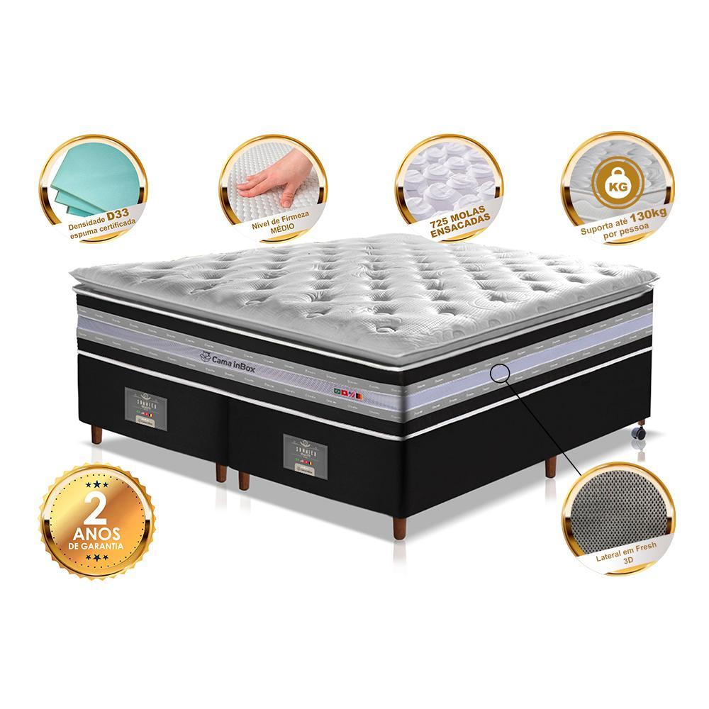 Conjunto Cama Box King de Molas Ensacadas D33 com Pillow TOP Cama inBox Select 193x203x71 Preto - 3