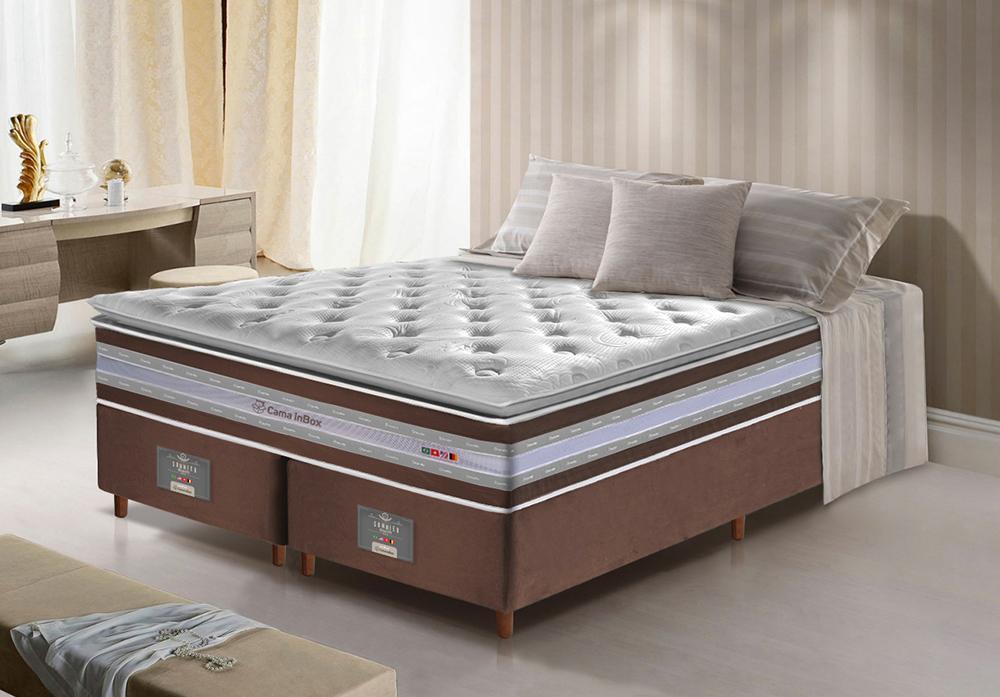 Conjunto Cama Box Queen de Molas Ensacadas D33 com Pillow TOP Cama inBox Select 158x198x71 Café - 1