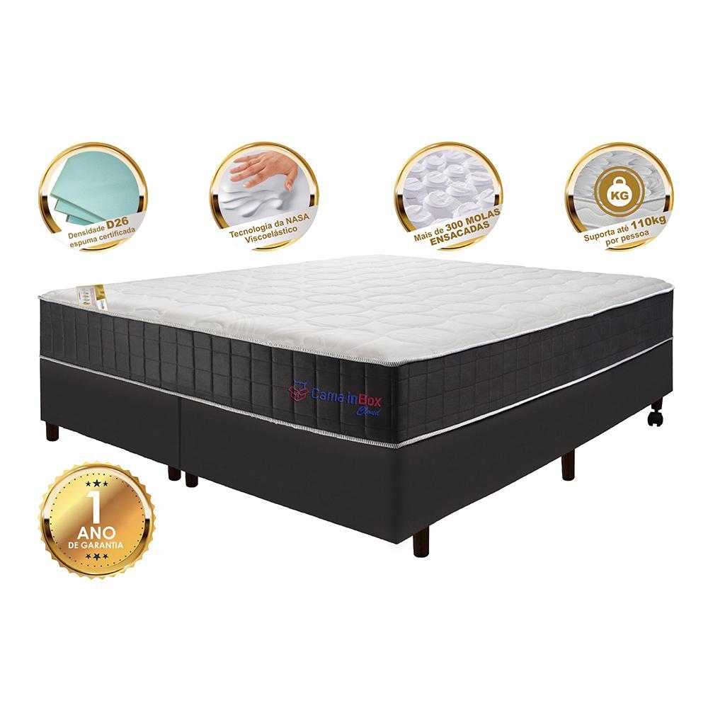 Conjunto Cama Box Queen com Molas Ensacadas Cama inBox Cloud Cinza 158x198x67 - 3