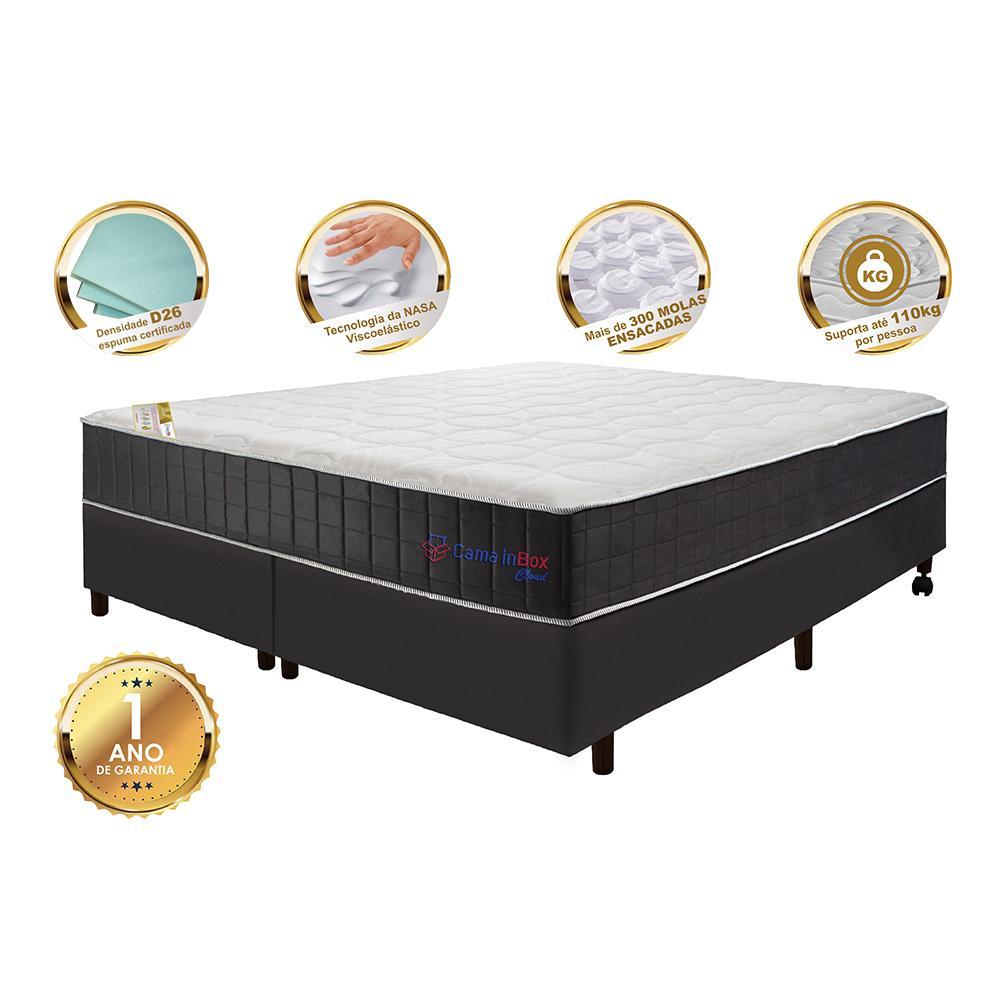 Conjunto Cama Box King com Molas Ensacadas Cama inBox Cloud Cinza 193x203x67 - 3