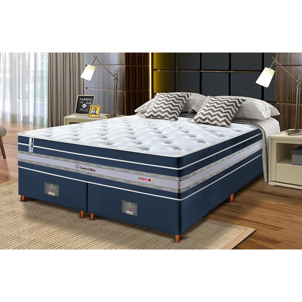 Conjunto Cama Box King de Molas Ensacadas Cama inBox Select Euro Soft 193x203x71 Azul - 1
