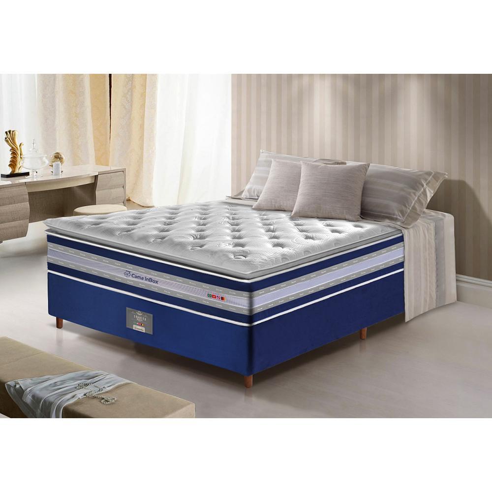 Conjunto Cama Box Casal de Molas Ensacadas D33 com Pillow TOP Cama inBox Select 138x188x71 Azul - 1