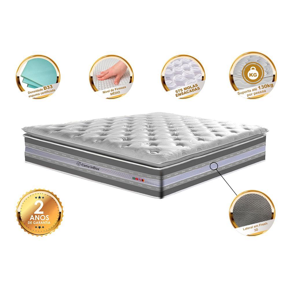 Colchão Queen de Molas Ensacadas D33 com Pillow TOP Cama inBox Select 158x198x32 Cinza - 3