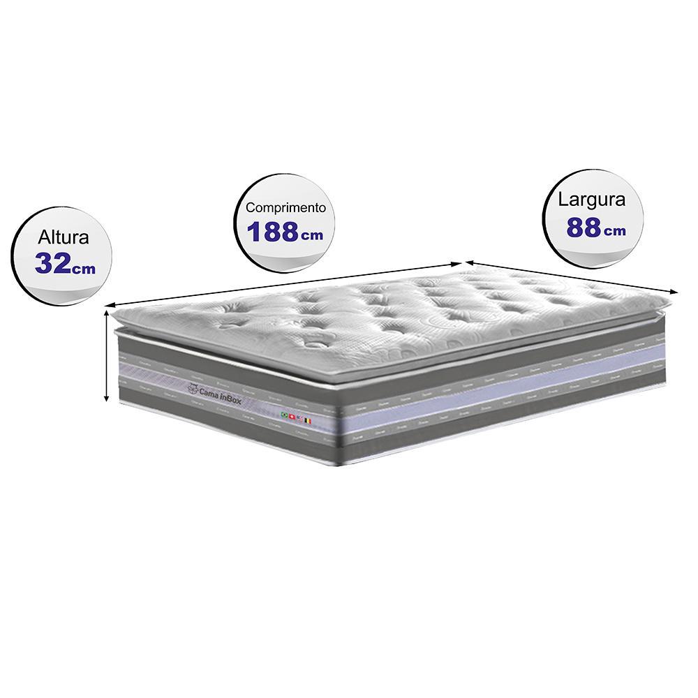 Colchão Solteiro de Molas Ensacadas D33 com Pillow TOP Cama inBox Select 88x188x32 Cinza - 2