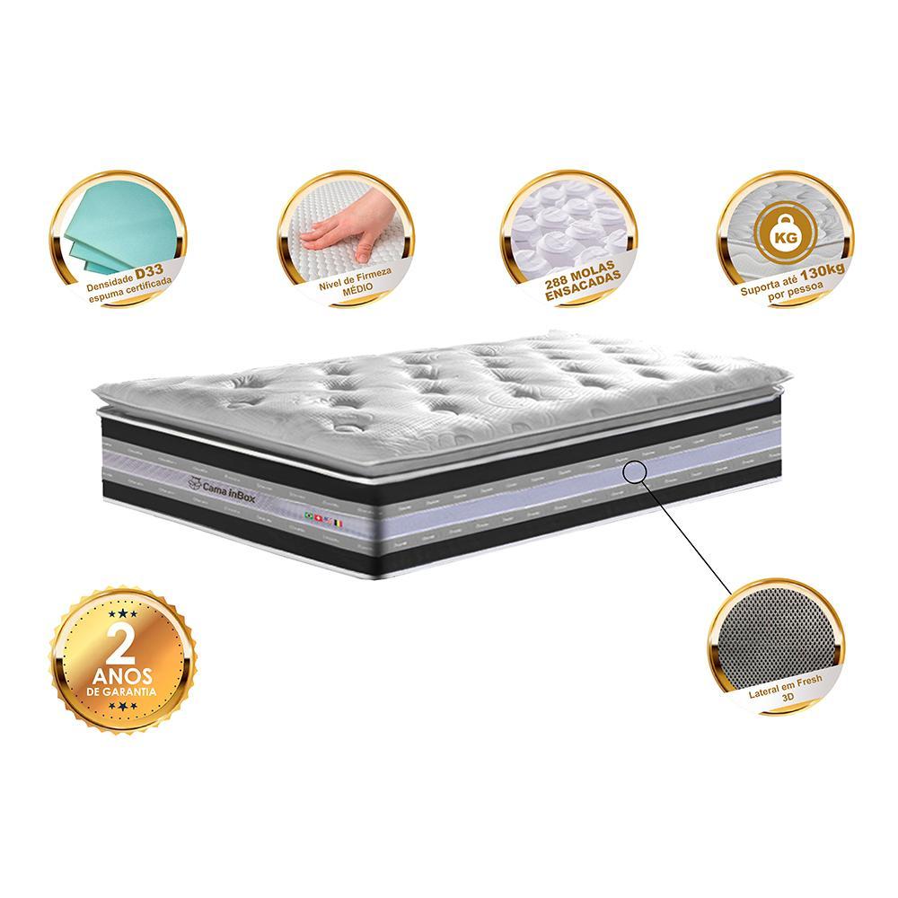 Colchão Solteiro de Molas Ensacadas D33 com Pillow TOP Cama inBox Select 88x188x32 Preto - 3