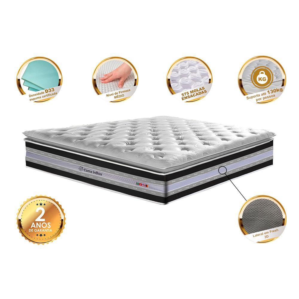 Colchão Queen de Molas Ensacadas D33 com Pillow TOP Cama inBox Select 158x198x32 Preto - 3