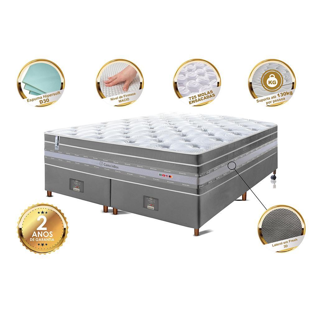 Conjunto Cama Box King de Molas Ensacadas Cama inBox Select Euro Soft 193x203x71 Cinza - 3
