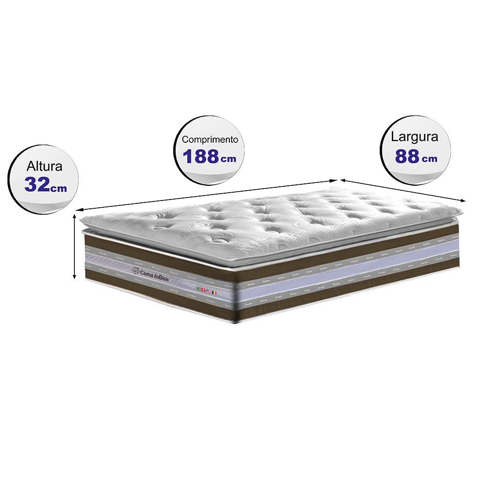 Colchão Solteiro de Molas Ensacadas D33 com Pillow TOP Cama inBox Select 88x188x32 Café - 2