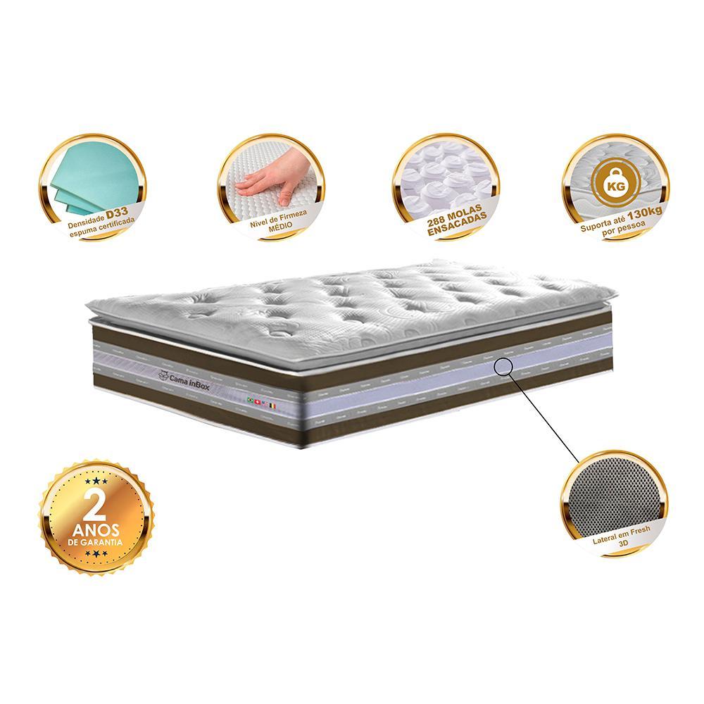 Colchão Solteiro de Molas Ensacadas D33 com Pillow TOP Cama inBox Select 88x188x32 Café - 3
