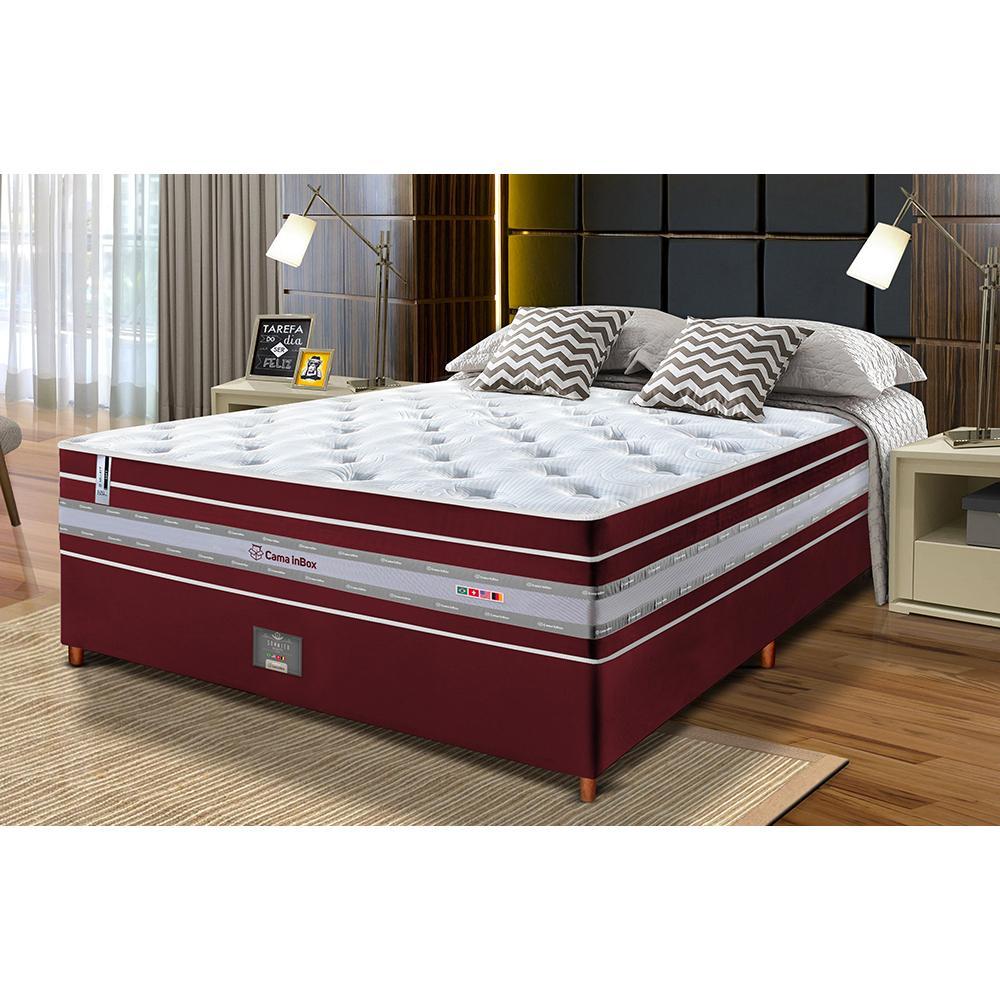 Conjunto Cama Box Casal de Molas Ensacadas Cama inBox Select Euro Soft 138x188x71 Vinho - 1