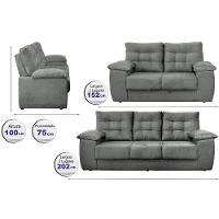 Conjunto Sofá Luxemburgo 3 E 2 Lugares 1,52m e 2,02m Suede Cinza - 3