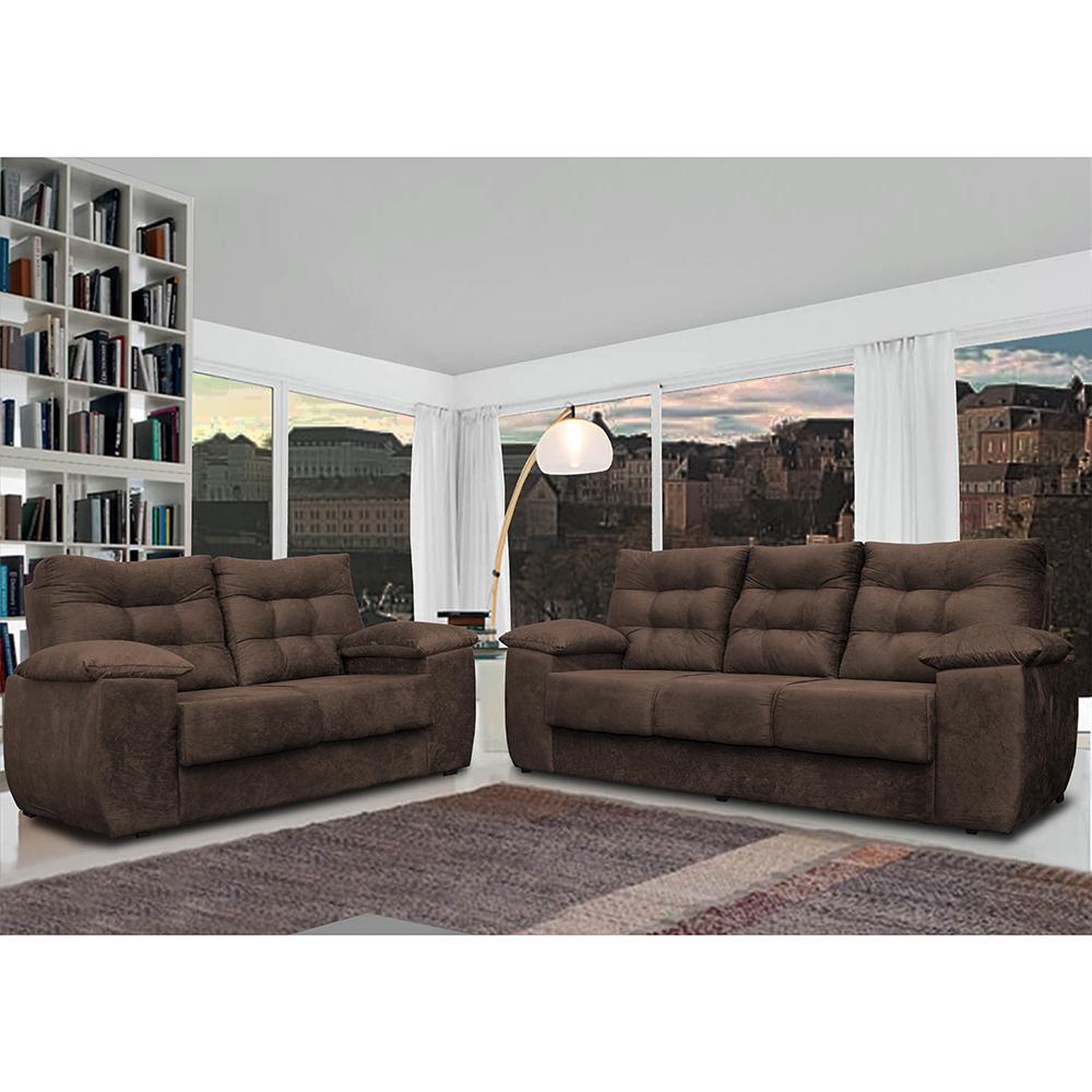 Conjunto Sofá Luxemburgo 3 E 2 Lugares 1,52m e 2,02m Suede Café - 1