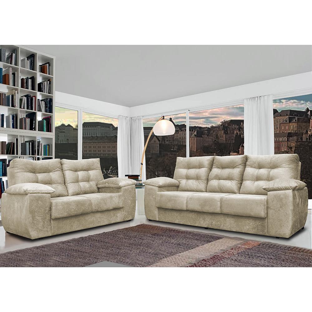 Conjunto Sofá Luxemburgo 3 E 2 Lugares 1,52m e 2,02m Suede Bege - 1