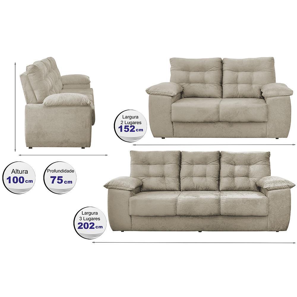 Conjunto Sofá Luxemburgo 3 E 2 Lugares 1,52m e 2,02m Suede Bege - 2