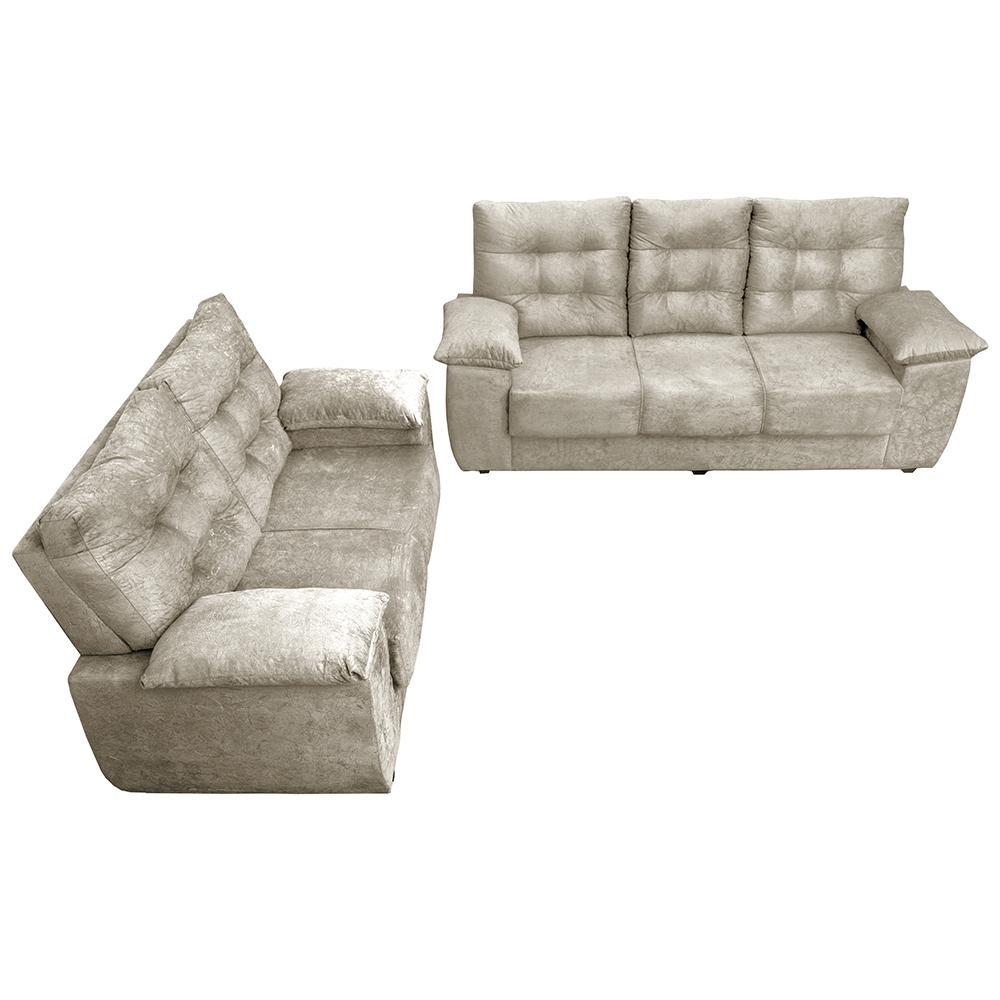 Conjunto Sofá Luxemburgo 3 E 2 Lugares 1,52m e 2,02m Suede Bege - 5