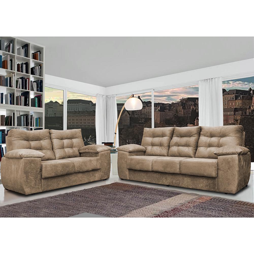 Conjunto Sofá Luxemburgo 3 E 2 Lugares 1,52m e 2,02m Suede Castor - 1