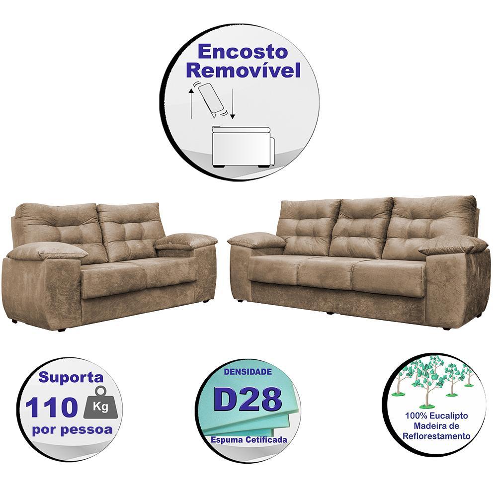 Conjunto Sofá Luxemburgo 3 E 2 Lugares 1,52m e 2,02m Suede Castor - 5