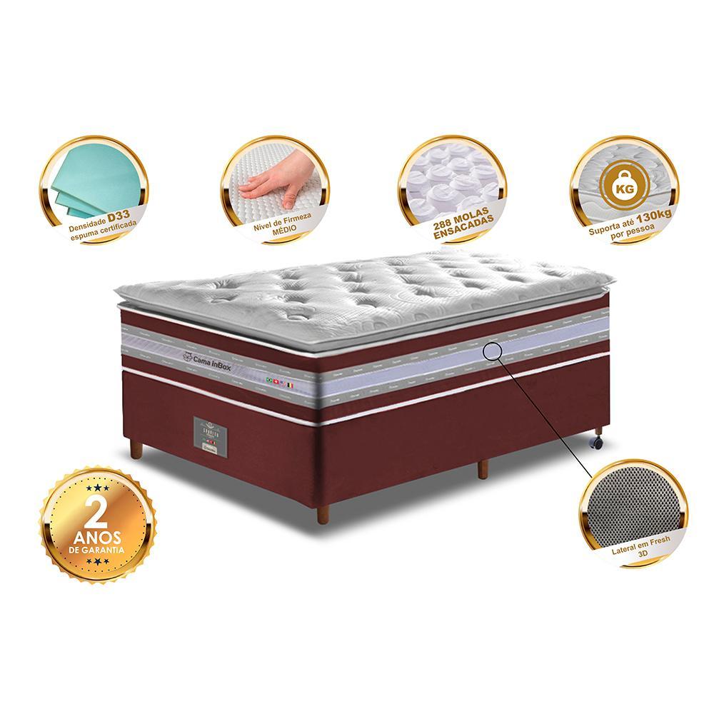 Conjunto Cama Box Solteiro de Molas Ensacadas D33 com Pillow TOP Cama inBox Select 88x188x71 Vinho - 3