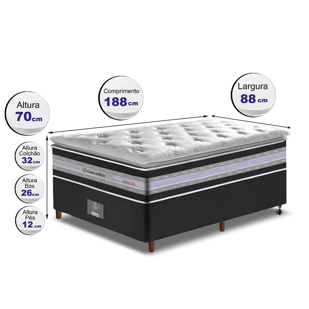 Conjunto Cama Box Solteiro de Molas Ensacadas D33 com Pillow TOP Cama inBox Select 88x188x71 Preto - 2
