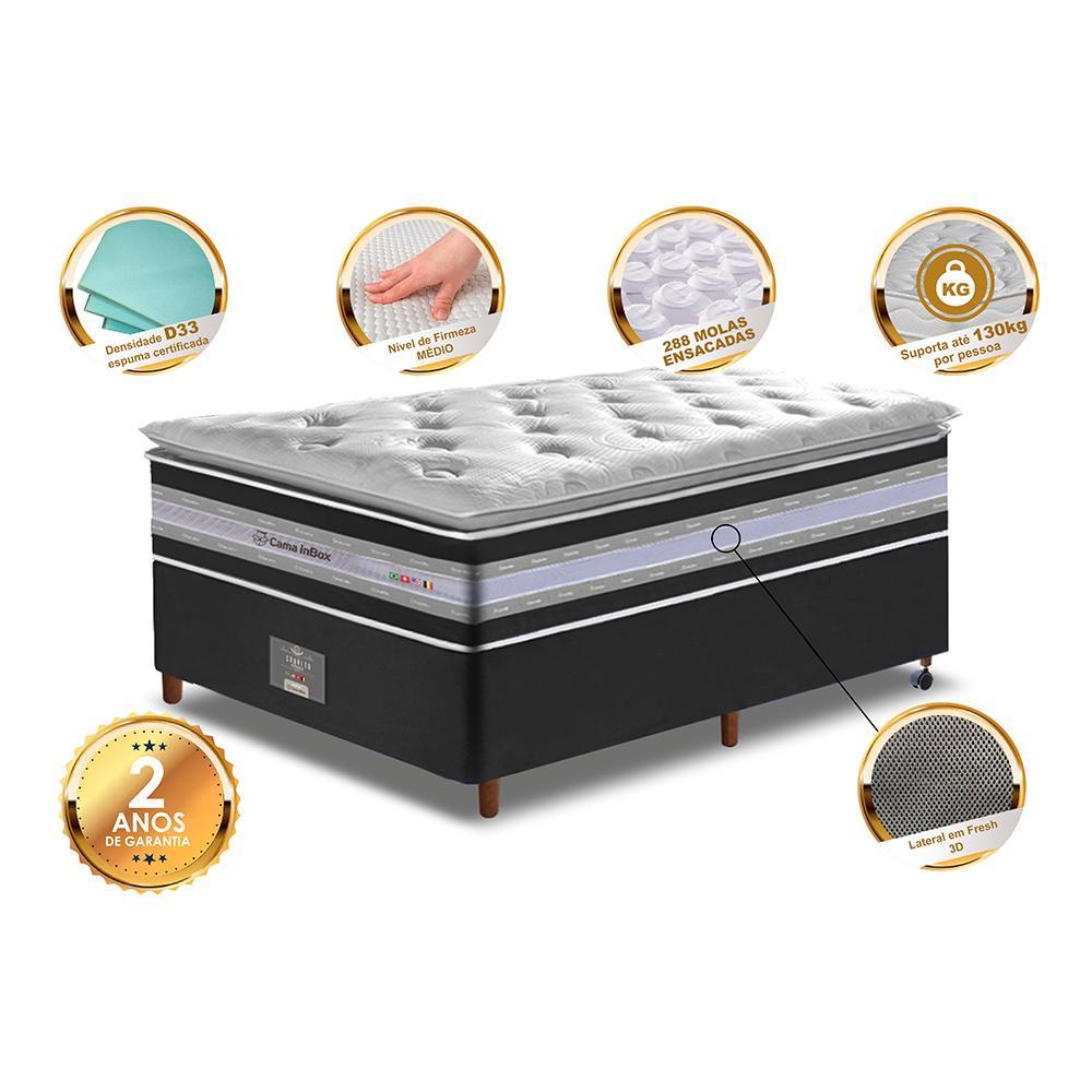 Conjunto Cama Box Solteiro de Molas Ensacadas D33 com Pillow TOP Cama inBox Select 88x188x71 Preto - 3